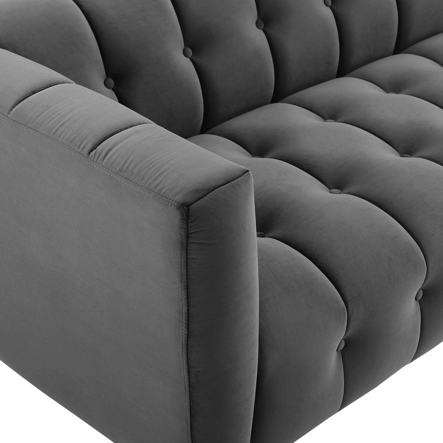 sofas | CasaFoyer Mesmer Channel Tufted Button Performance Velvet Upholstered Sofa | Vintage Glamour | Stain-Resistant | Premium Seating | Charcoal | casafoyer.myshopify.com