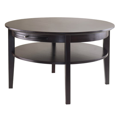 TABLE | CasaFoyer Amelia Occasional Table Collection | Round Coffee Table & End Table Set | Pull-out Tray, Storage Shelf | Dark Espresso Finish | Solid & Composite Wood | Assembly Required | 29.9W x 29.9D x 18H | casafoyer.myshopify.com
