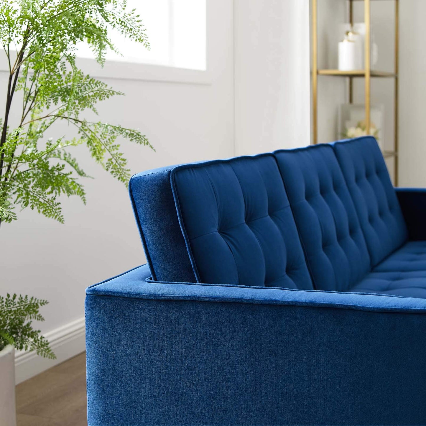sofas | CasaFoyer Loft Button Tufted Performance Velvet Sofa | Gold Navy | Stainless Steel Legs | 900 lbs Weight Capacity | casafoyer.myshopify.com
