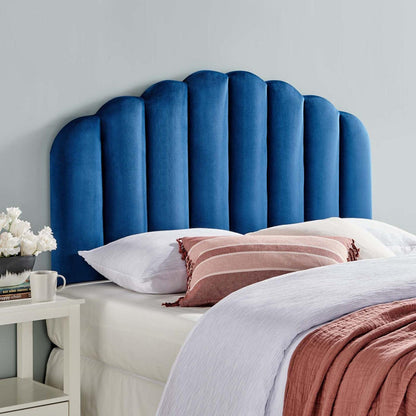 headboards | CasaFoyer Veronique Channel Tufted Scalloped Performance Velvet Full/Queen Headboard | Navy | casafoyer.myshopify.com