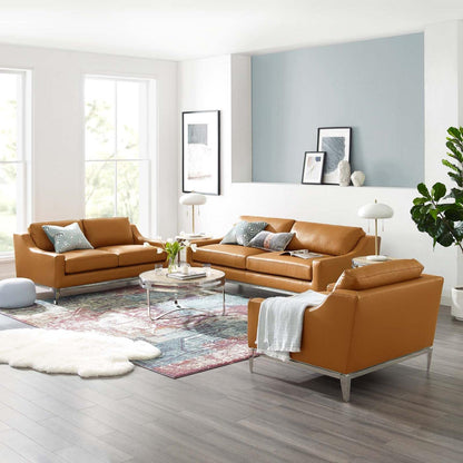 kitchen and dining room sets | CasaFoyer Harness 3 Piece Set | Leather Sofa, Loveseat, Armchair | Ultimate Comfort | Modern Design | Stainless Steel Base | Tan Color | casafoyer.myshopify.com
