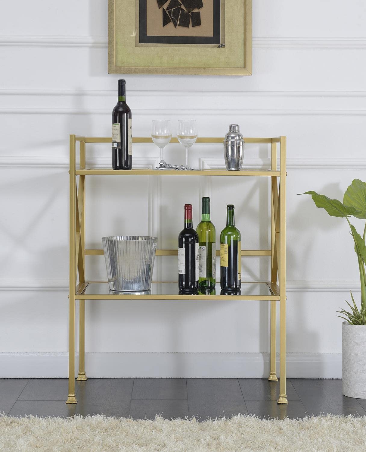 Dining Table | Ergode Gold Coast Bar Hall Table with Shelf | Contemporary Design | Mirrored Tiers | Durable Gold Powder Coated Metal | Versatile Use | Easy Assembly | casafoyer.myshopify.com