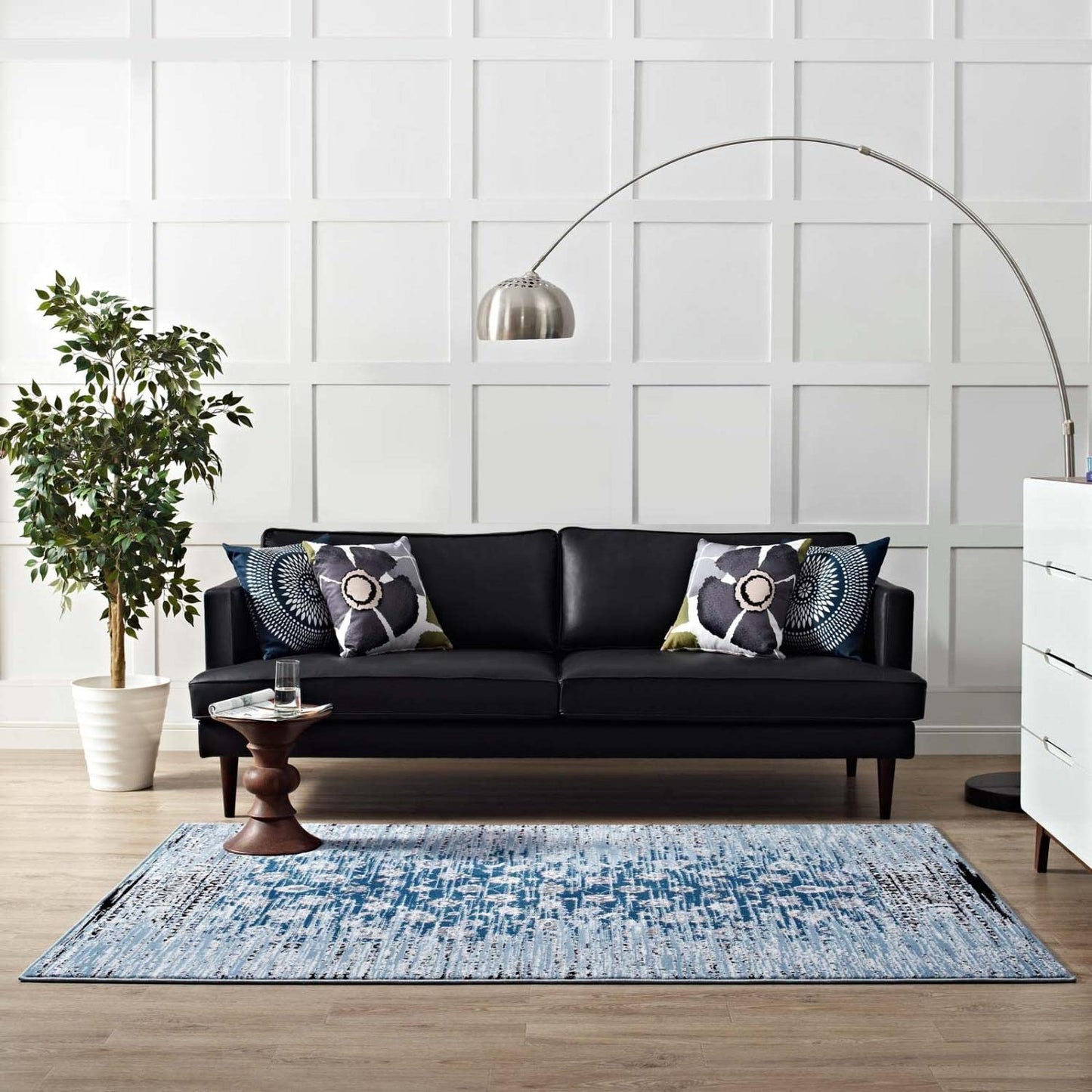 Carpet & Rugs | CasaFoyer Chiara Distressed Floral Lattice Area Rug | Moroccan Blue | 5x8 Size | Stain Resistant | Durable Polypropylene | Rubber Bottom | Low Pile Weave | casafoyer.myshopify.com