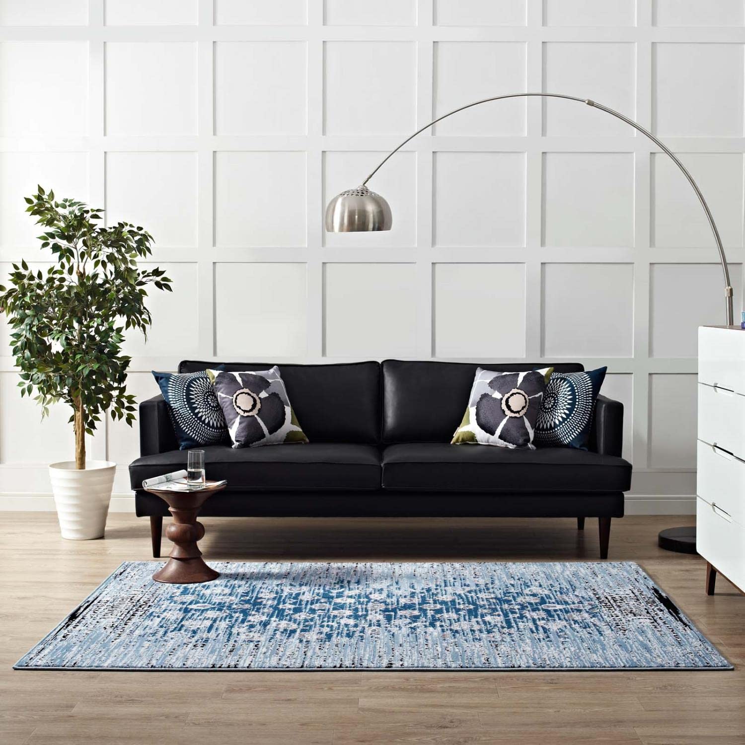 Carpet & Rugs | CasaFoyer Chiara Distressed Floral Lattice Area Rug | Moroccan Blue | 5x8 Size | Stain Resistant | Durable Polypropylene | Rubber Bottom | Low Pile Weave | casafoyer.myshopify.com