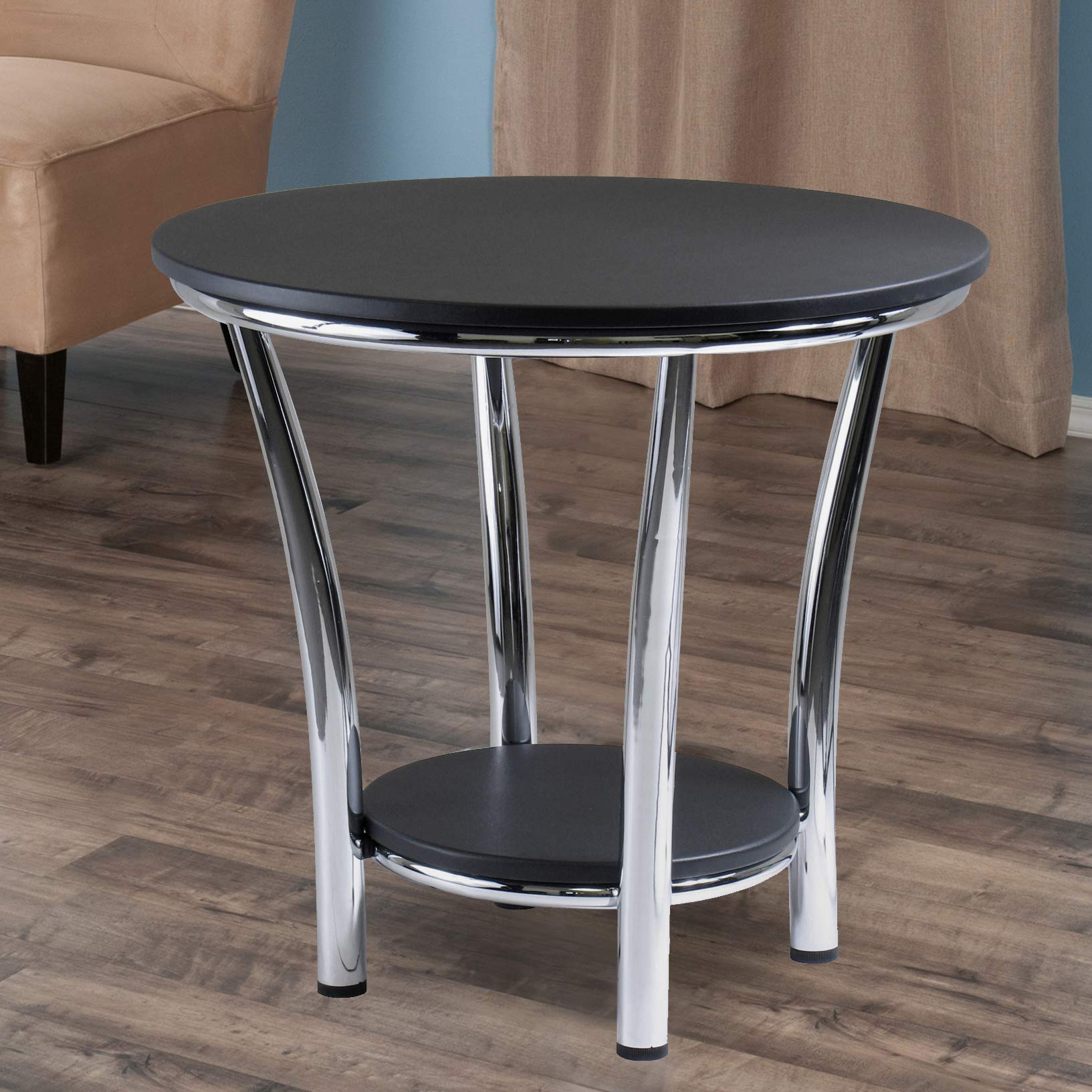 TABLE | Ergode Maya Table Collection | Round End Table - 23.75 Diameter - Spacious Top & Shelf - Polished Steel Frame - Easy Assembly - 23.82 W x 23.82 D x 22.05 H | casafoyer.myshopify.com