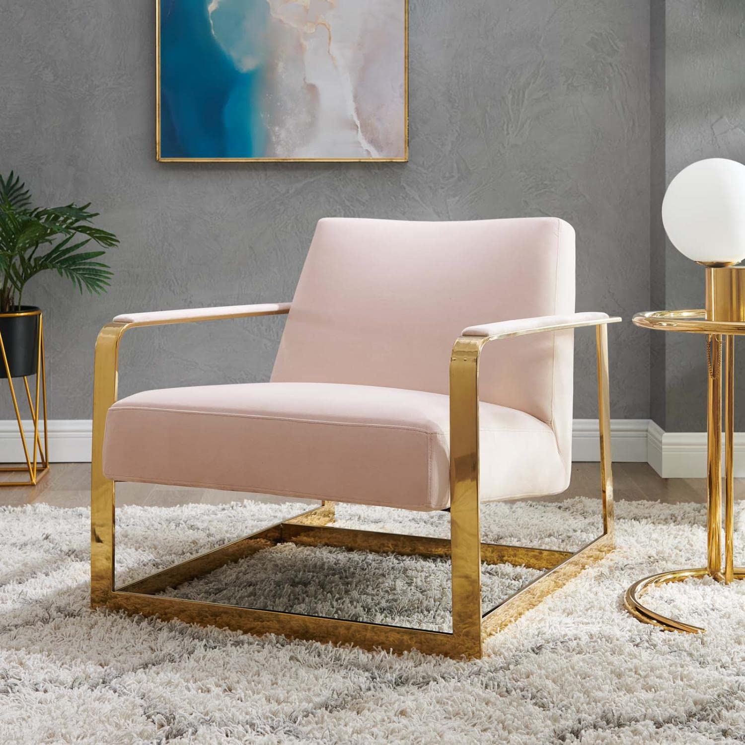 home office desk chairs | CasaFoyer Seg Performance Velvet Accent Chair | Durable Steel Frame | Stain-Resistant Upholstery | Plush Foam Padding | Ideal for Offices & Reception Areas | Gold Pink | casafoyer.myshopify.com