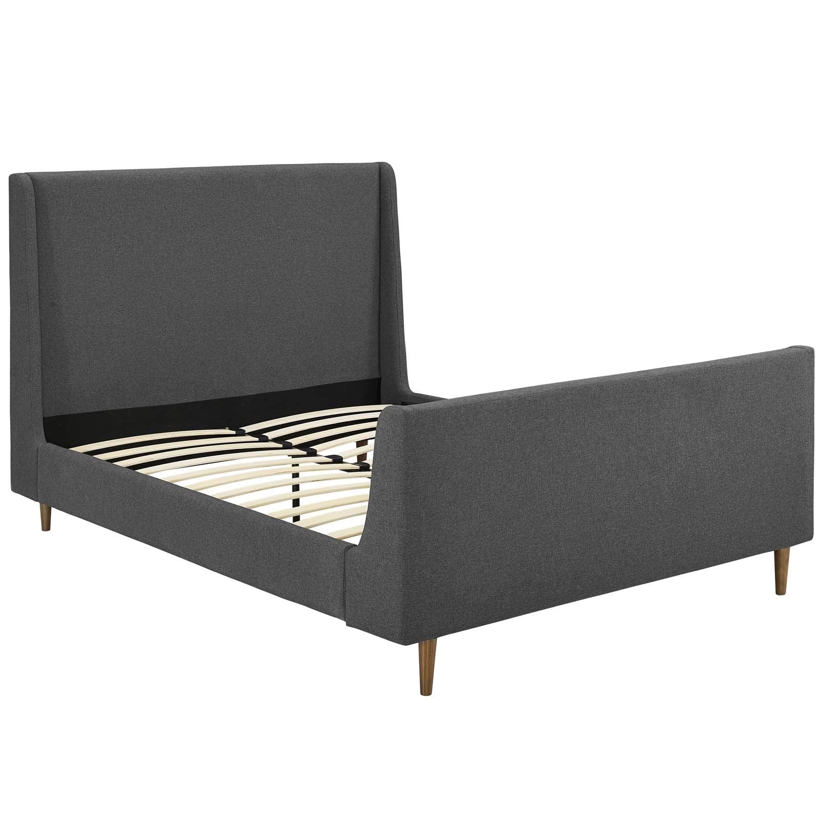 adjustable bed bases | CasaFoyer Aubree Upholstered Fabric Sleigh Queen Platform Bed | Modern Design | Padded Headboard | Walnut Legs | Polyester Upholstery | Sturdy Support System | 1322 lbs Weight Capacity | casafoyer.myshopify.com