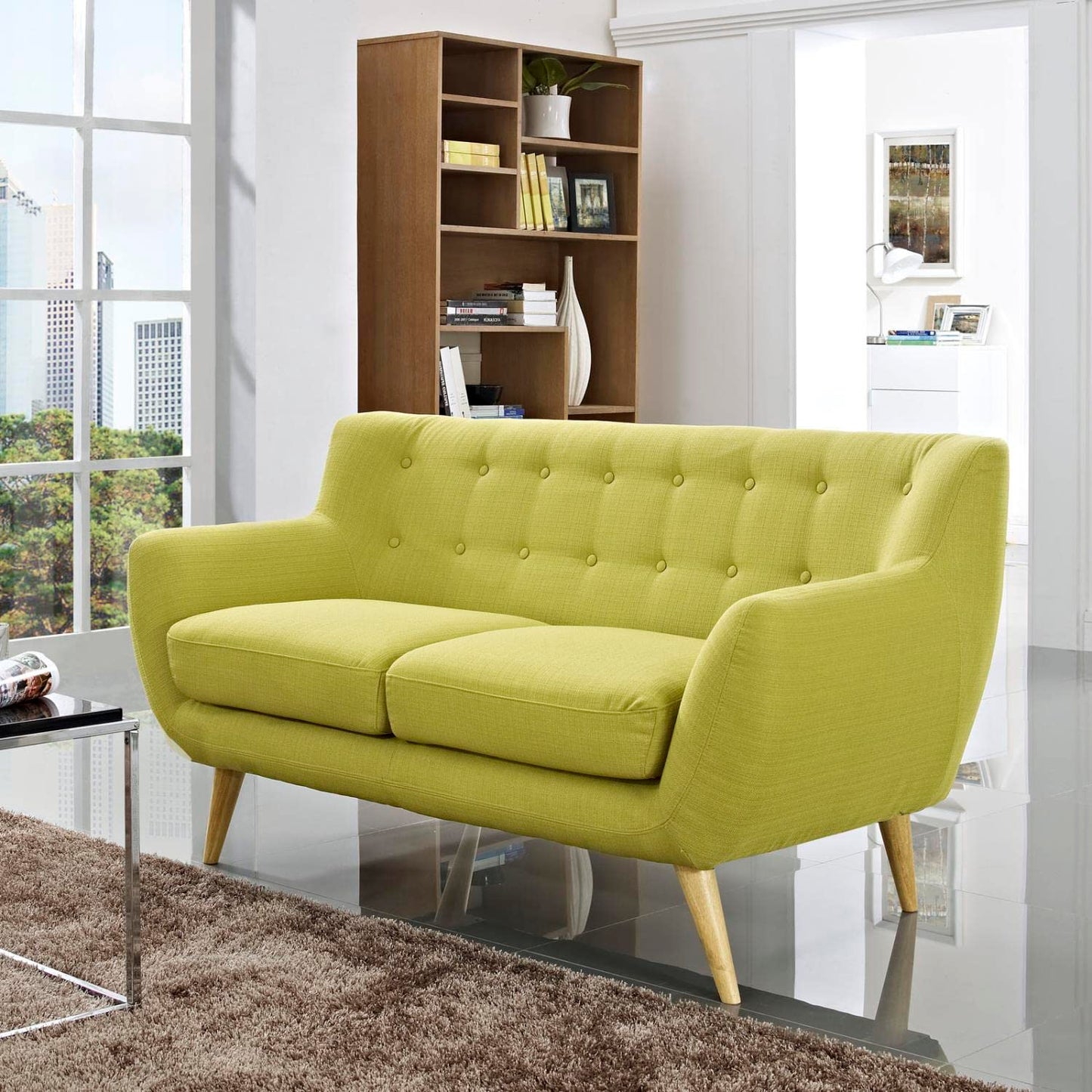 home office desk chairs | Remark Loveseat: Exquisite Comfort & Style | Mid-Century Inspired Legs | Polyester Upholstery with Fine Stitched Buttons | Elevate Your Living Room Décor | casafoyer.myshopify.com