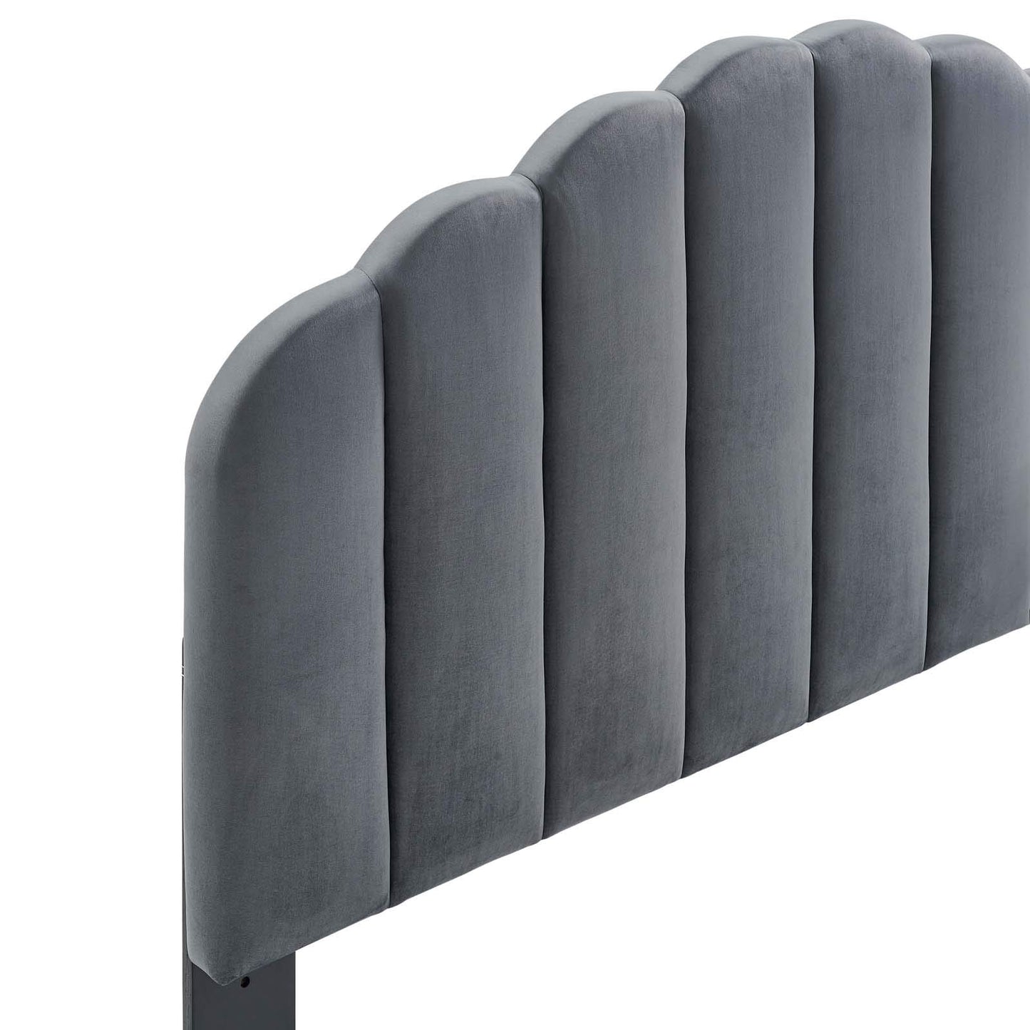 headboards | CasaFoyer Veronique Channel Tufted Scalloped Performance Velvet Twin Headboard | Stain-Resistant Upholstery | Adjustable Height | Charcoal | casafoyer.myshopify.com