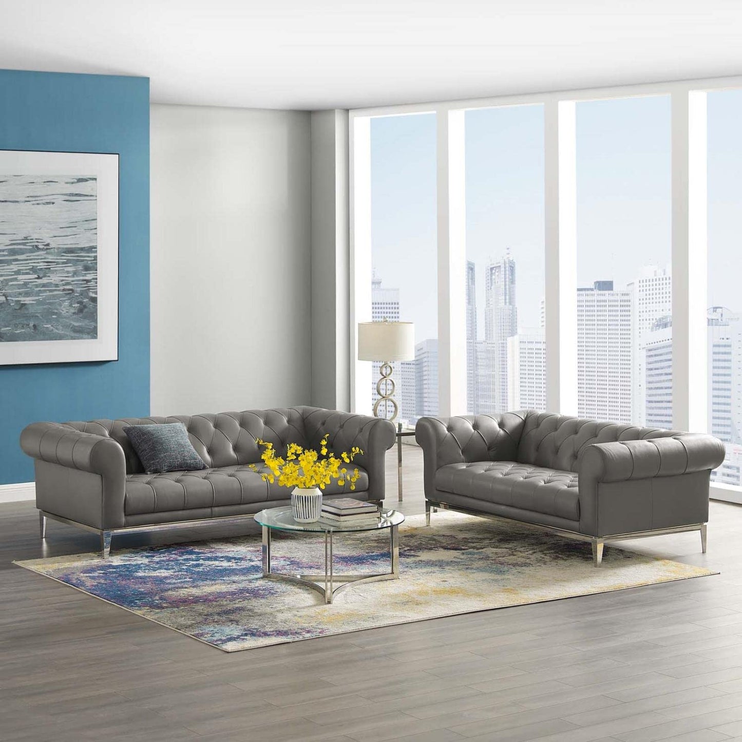 kitchen and dining room sets | CasaFoyer Idyll Leather Chesterfield Sofa & Loveseat Set | Spacious & Comfortable | Supple Leather Upholstery | Tufted Button Accents | Gray | Includes Sofa & Loveseat | casafoyer.myshopify.com