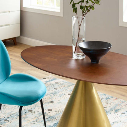 patio dining tables | CasaFoyer Tupelo 48 Dining Table | Modern Style | Mid-Century Influence | Polished Gold Metal Base | MDF Tabletop with Wood Grain Veneer | Non-Marking Ring | Easy to Clean | Assembly Required | casafoyer.myshopify.com