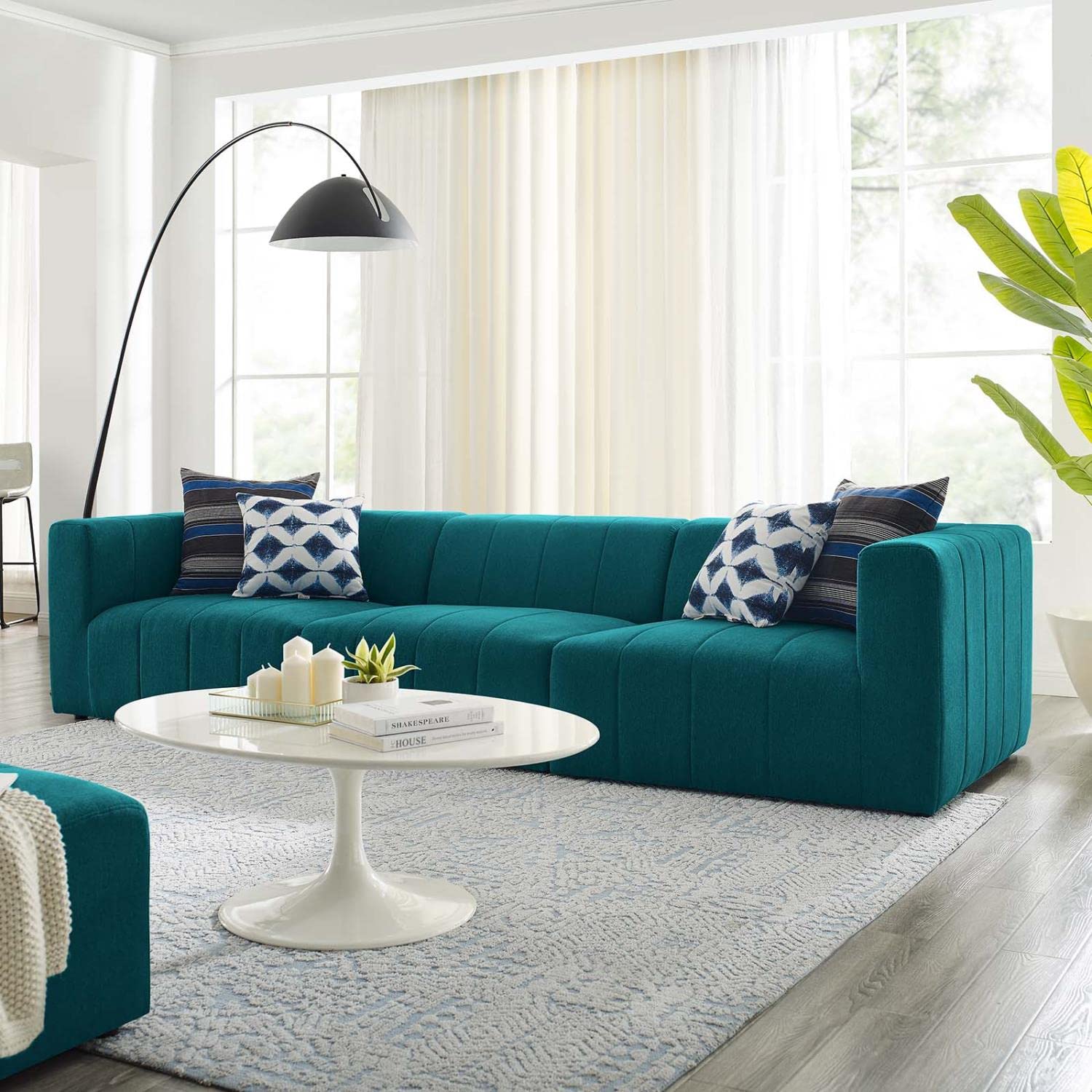 kitchen and dining room sets | CasaFoyer Bartlett Upholstered Fabric Sofa | Retro Modern Design | Dense Foam Padding | Solid Wood Frame | Teal | casafoyer.myshopify.com