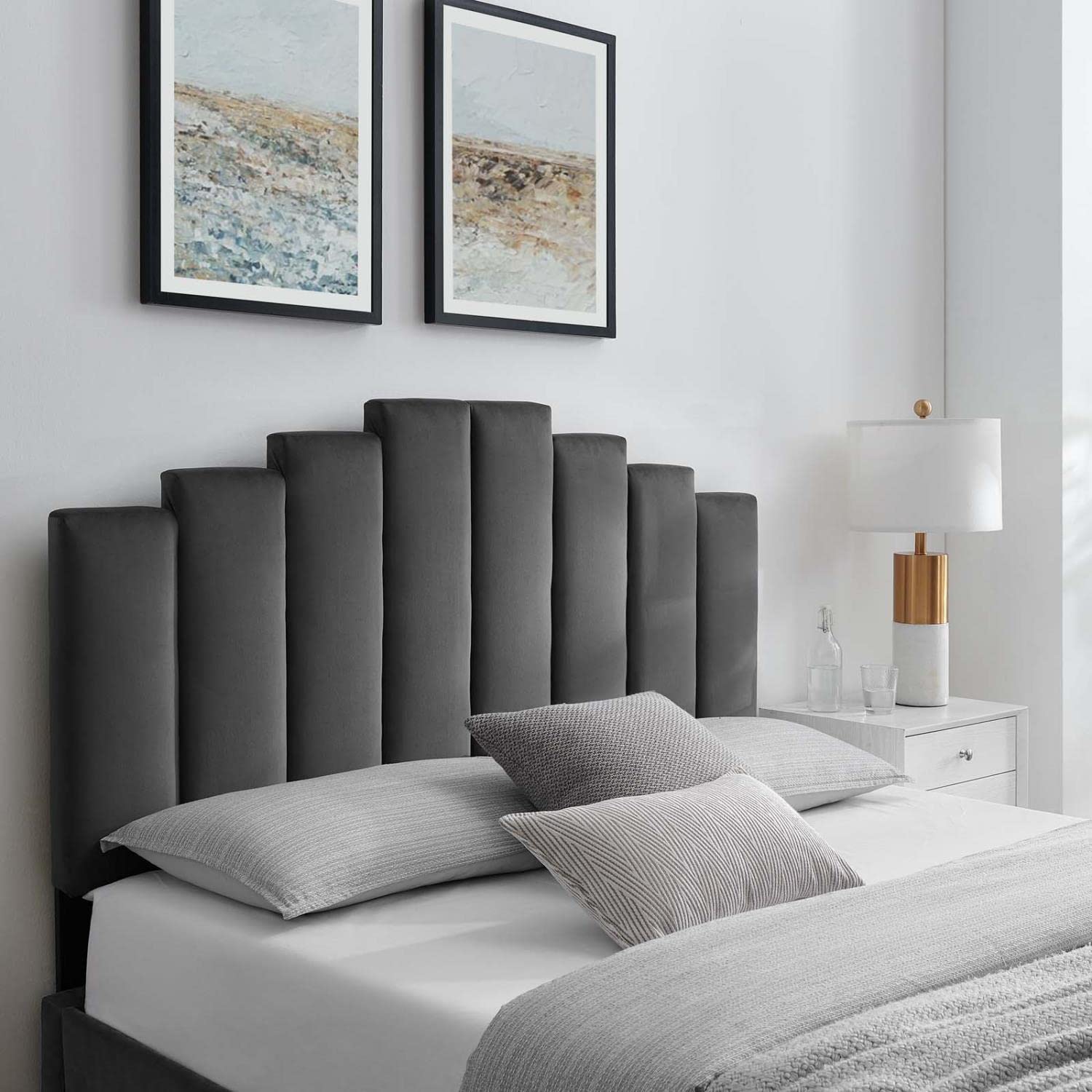 Bed | CasaFoyer Noelle Performance Velvet Full/Queen Headboard | Glamorous & Stain-Resistant Upholstery | Adjustable Height | Cozy Foam Padding | casafoyer.myshopify.com