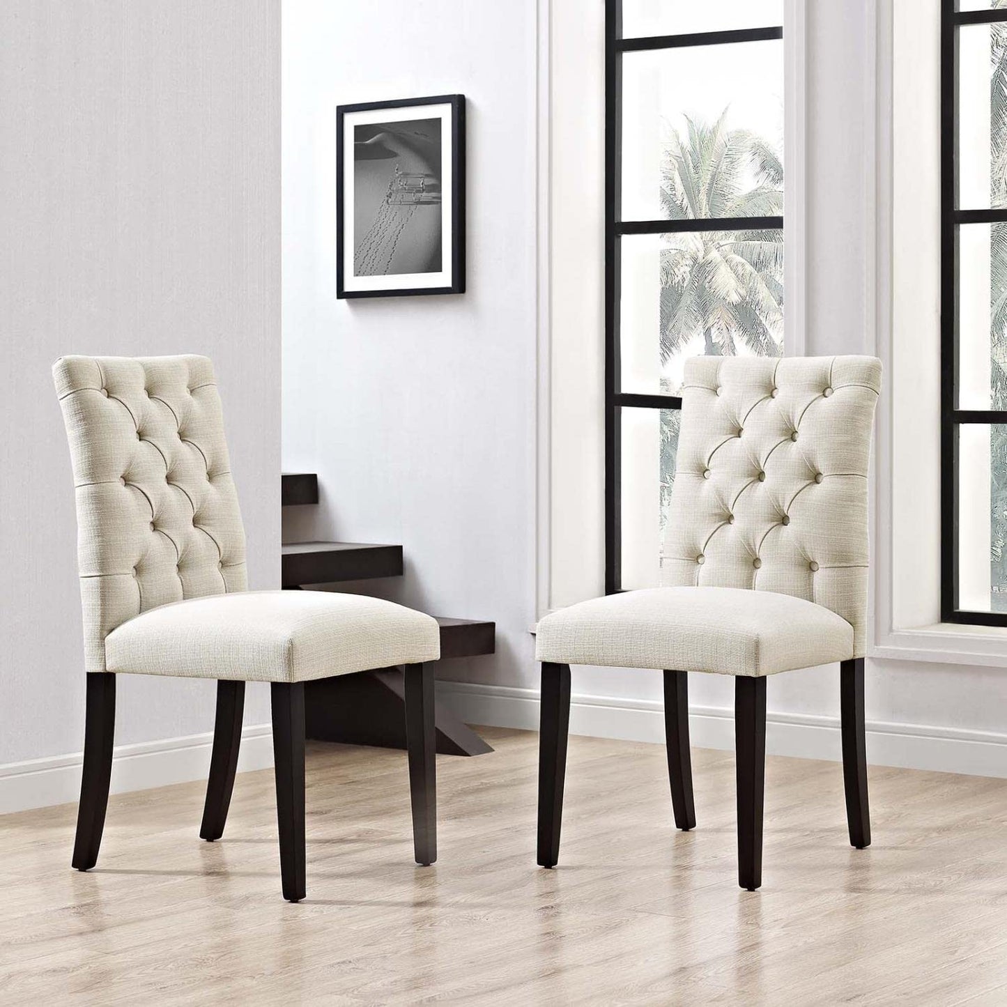 home office desk chairs | CasaFoyer Duchess Dining Chair Set of 2 | Elegant Curvy Design | Tufted Button Back | Comfortable Foam Padding | Fine Fabric Upholstery | Non-Marking Wood Legs | casafoyer.myshopify.com