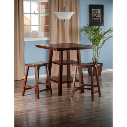 childrens table and chair sets | CasaFoyer Orlando High Table & Saddle Seat Stool Set | Rustic Design | Solid Wood | Walnut Finish | 2 Shelves | Space-Saving | Ideal for Dining & Kitchen | casafoyer.myshopify.com