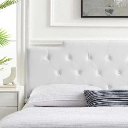 Bed | CasaFoyer Juliet Tufted Performance Velvet Full/Queen Headboard | Vintage Elegance | Diamond Button Tufting | Plush Padding | Stain-Resistant | Adjustable Mounting Positions | White | casafoyer.myshopify.com