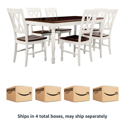Dining Table | CasaFoyer Shelby 7 Piece Dining Set | Solid Hardwood & Wood Veneers | Seats 6 | Removable Leaf | Easy Assembly | Classic Design | Rubbed Antique Tabletop | White Finish | casafoyer.myshopify.com