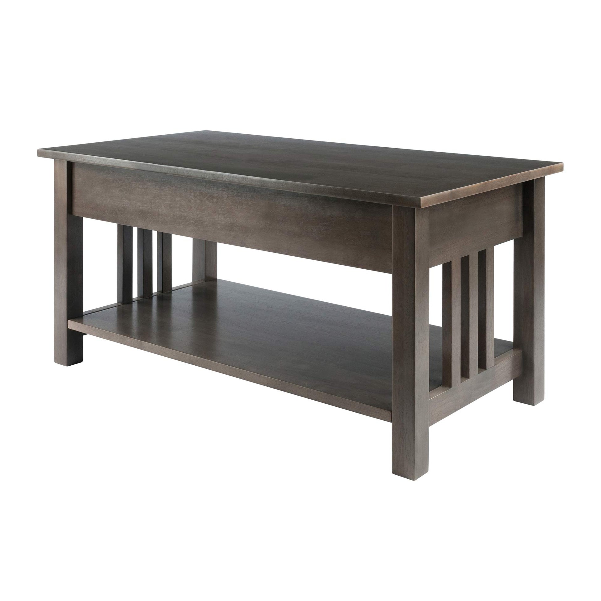 TABLE | Ergode  Wood Stafford Coffee Table | Oyster Gray Finish | Slatted Side Panels | Full-Size Drawer | Lower Shelf | Solid & Composite Wood | casafoyer.myshopify.com