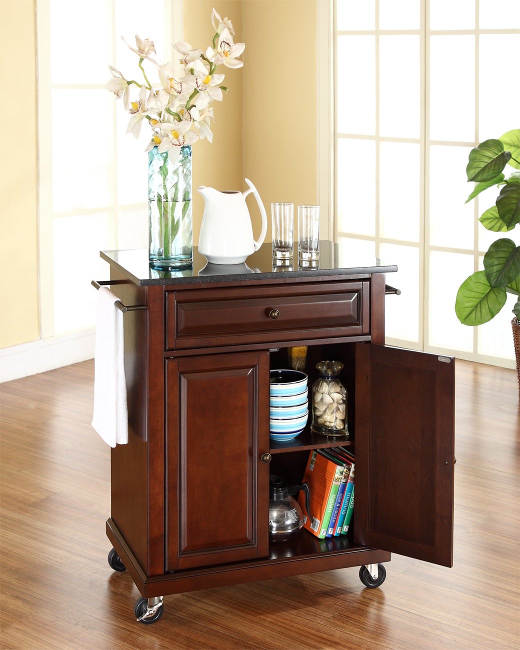 Kitchen Storage | Solid Hardwood Kitchen Island | Raised Panel Doors | Ample Storage Space | Vintage Mahogany Finish | casafoyer.myshopify.com