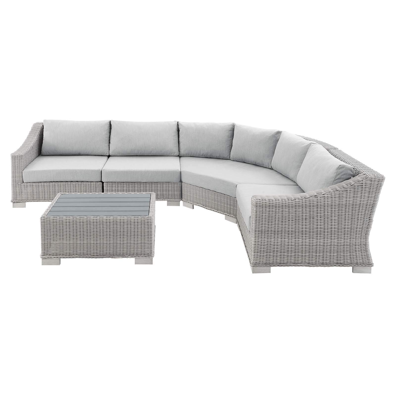 sofas | CasaFoyer Conway Outdoor Patio Sunbrella Wicker Rattan 5-Piece Sectional Sofa Furniture Set | Light Gray | UV-Resistant | Modular Design | Aluminum Frame | Water-Resistant Cushions | casafoyer.myshopify.com