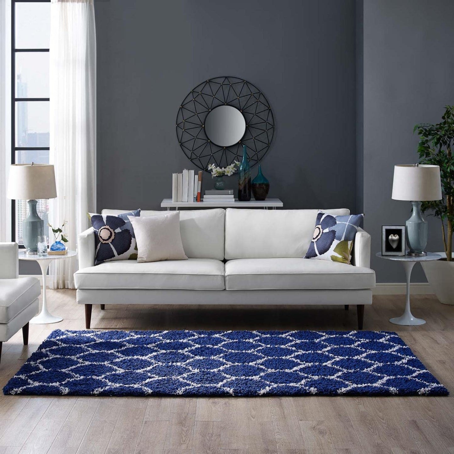 Carpet & Rugs | CasaFoyer Solvea Moroccan Trellis Shag Area Rug | Navy/Ivory | 5x8 ft | Durable, Non-Shedding | High Density, Jute Bottom | Ideal for Living Room, Bedroom, Family Room | Elegant & Cozy | Safeguards Floors | casafoyer.myshopify.com