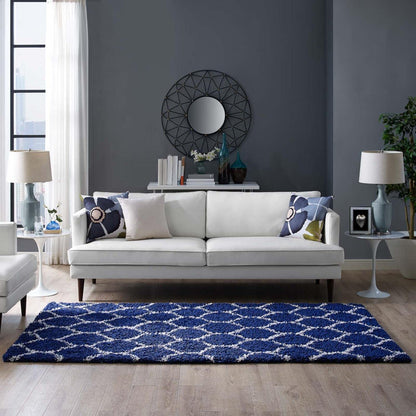 Carpet & Rugs | CasaFoyer Solvea Moroccan Trellis Shag Area Rug | Navy/Ivory | 5x8 ft | Durable, Non-Shedding | High Density, Jute Bottom | Ideal for Living Room, Bedroom, Family Room | Elegant & Cozy | Safeguards Floors | casafoyer.myshopify.com