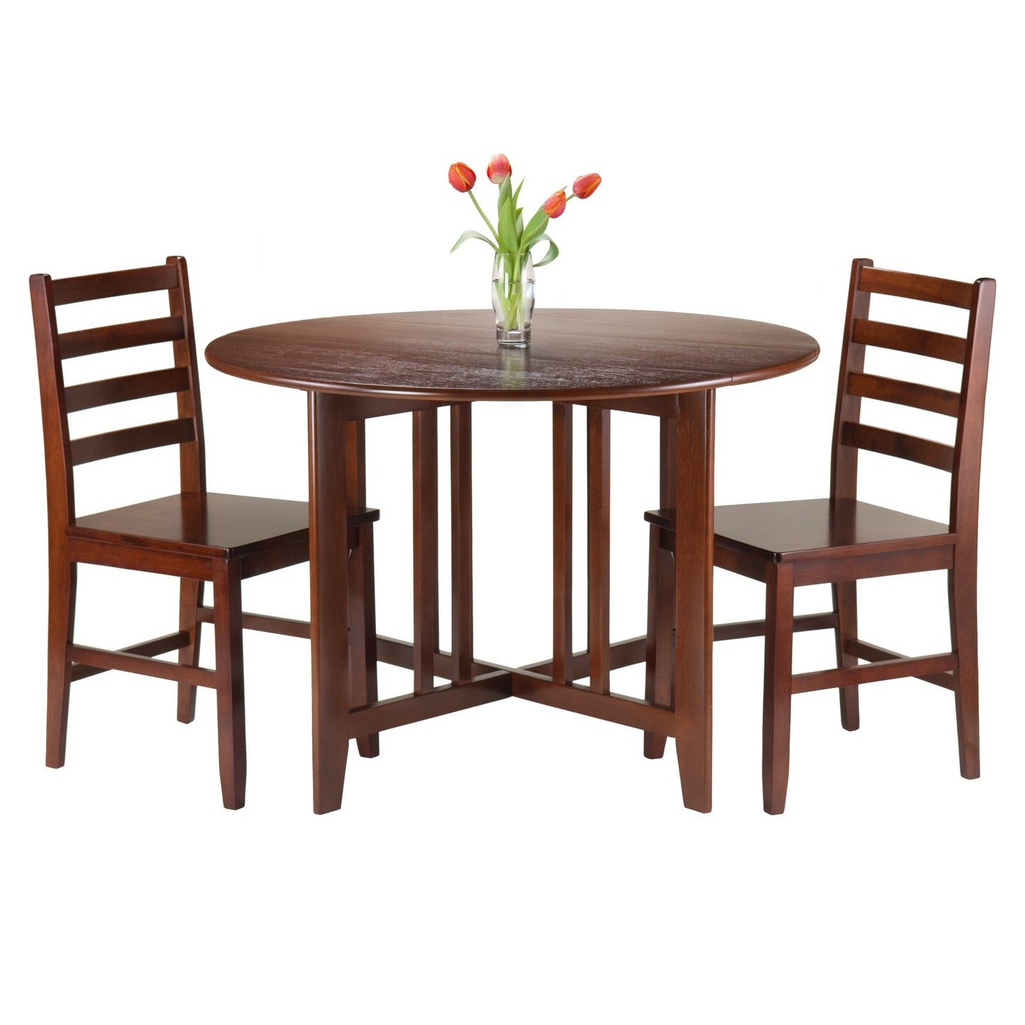 childrens table and chair sets | CasaFoyer Alamo Round Drop Leaf Table Set | 2 Hamilton Ladder Back Chairs | Compact & Expandable | Solid Wood | Walnut Finish | casafoyer.myshopify.com