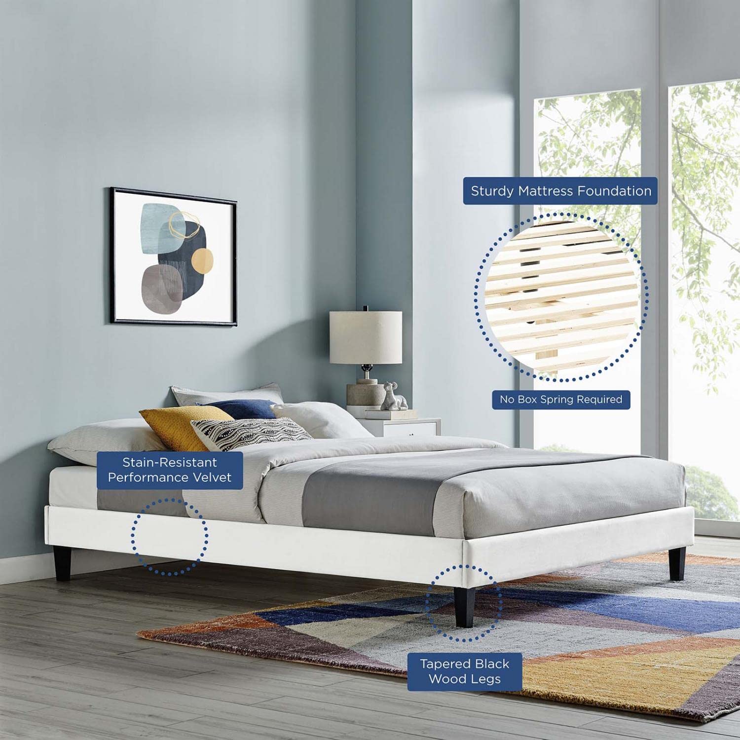 Bed | CasaFoyer Reign Performance Velvet Twin Platform Bed Frame | Durable Upholstered Bed with Sturdy Side Rails | Black Wood Legs | Twin Headboard Compatible | Assembly Required | 800 lbs Weight Capacity | casafoyer.myshopify.com