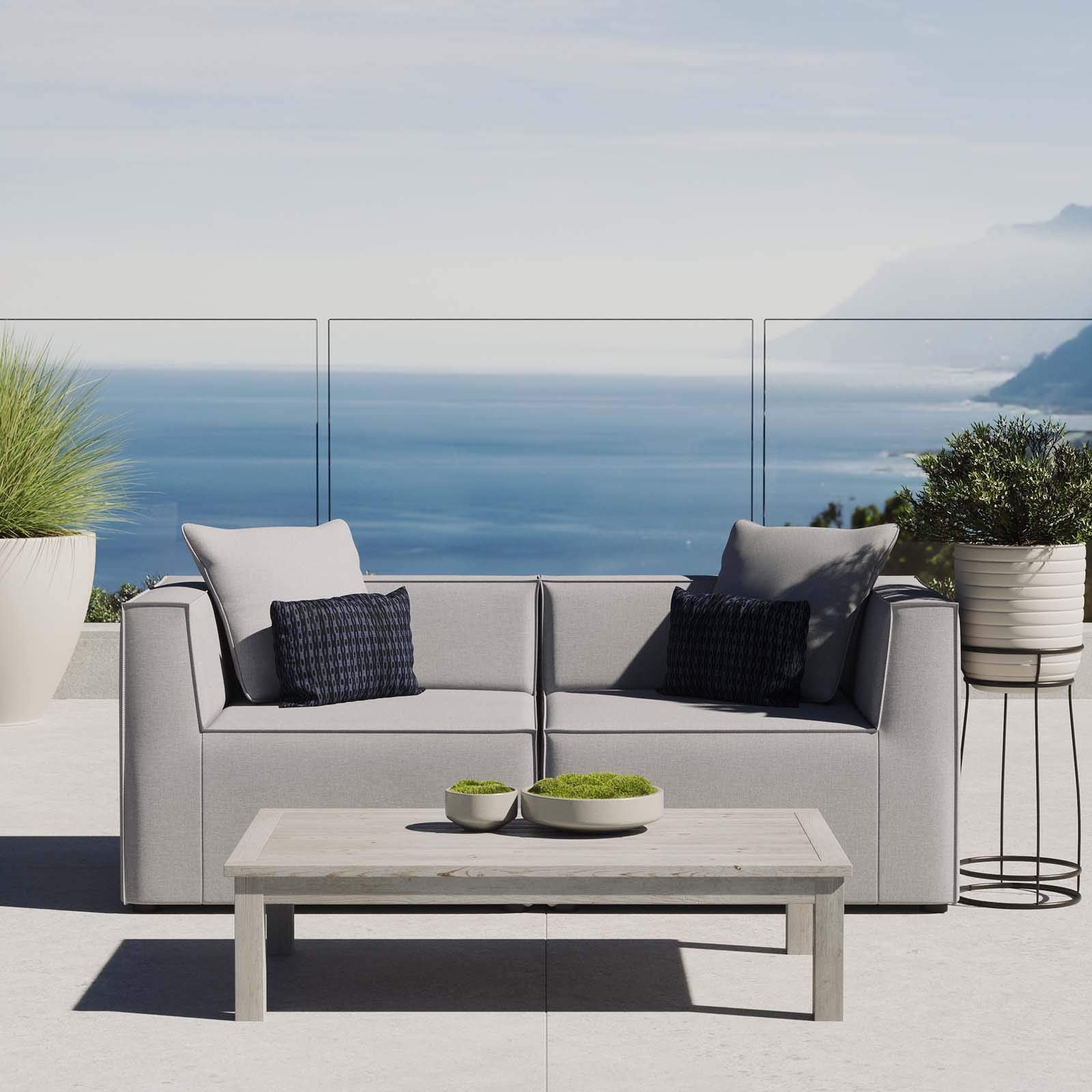 kitchen and dining room sets | CasaFoyer Outdoor Patio Saybrook Upholstered Loveseat | Comfortable & Contemporary | Water & UV Resistant | Durable Construction | French Piping | Gray | casafoyer.myshopify.com