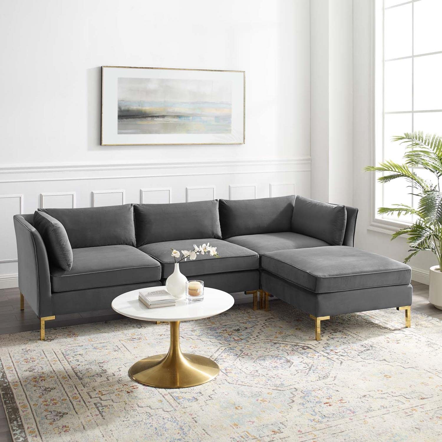kitchen and dining room sets | CasaFoyer Ardent Performance Velvet 4-Piece Sectional Sofa | Vintage Modern Glam Deco Style | Versatile Configurations | Stain-Resistant Upholstery | Premium Seating | Gold Metal Legs | 440 lbs Capacity | casafoyer.myshopify.com