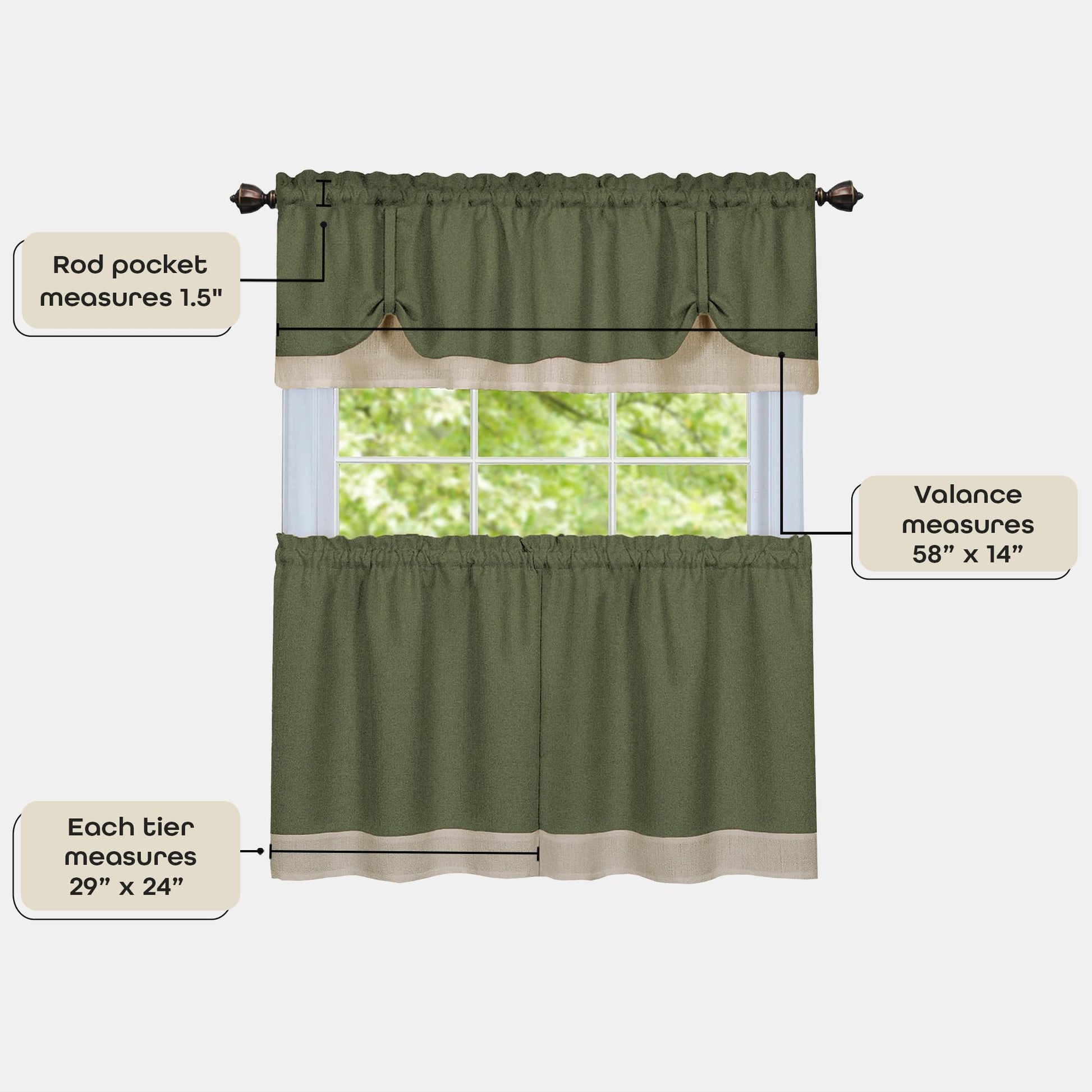 solar panels | CasaFoyer Darcy Window Curtain Tier & Valance Set | Premium Polyester Fabric | Ideal for Kitchen | 1.5 Rod Pocket | Coordinated with Panel & Anti-Fatigue Mat | Machine Washable | Green/Camel | 58x24/58x14 | casafoyer.myshopify.com