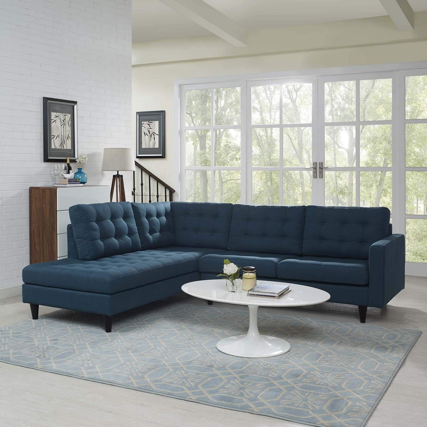 sofas | CasaFoyer Empress Button Tufted Upholstered Fabric Sectional Sofa Set | Azure | 2-Piece Left Facing Bumper & Right-Facing Loveseat | Plush Cushions | Regal Armrests | Stain-Resistant Fabric | Solid Wood Legs | 660 lbs Weight Capacity | Scratch-Free Glides | casafoyer.myshopify.com