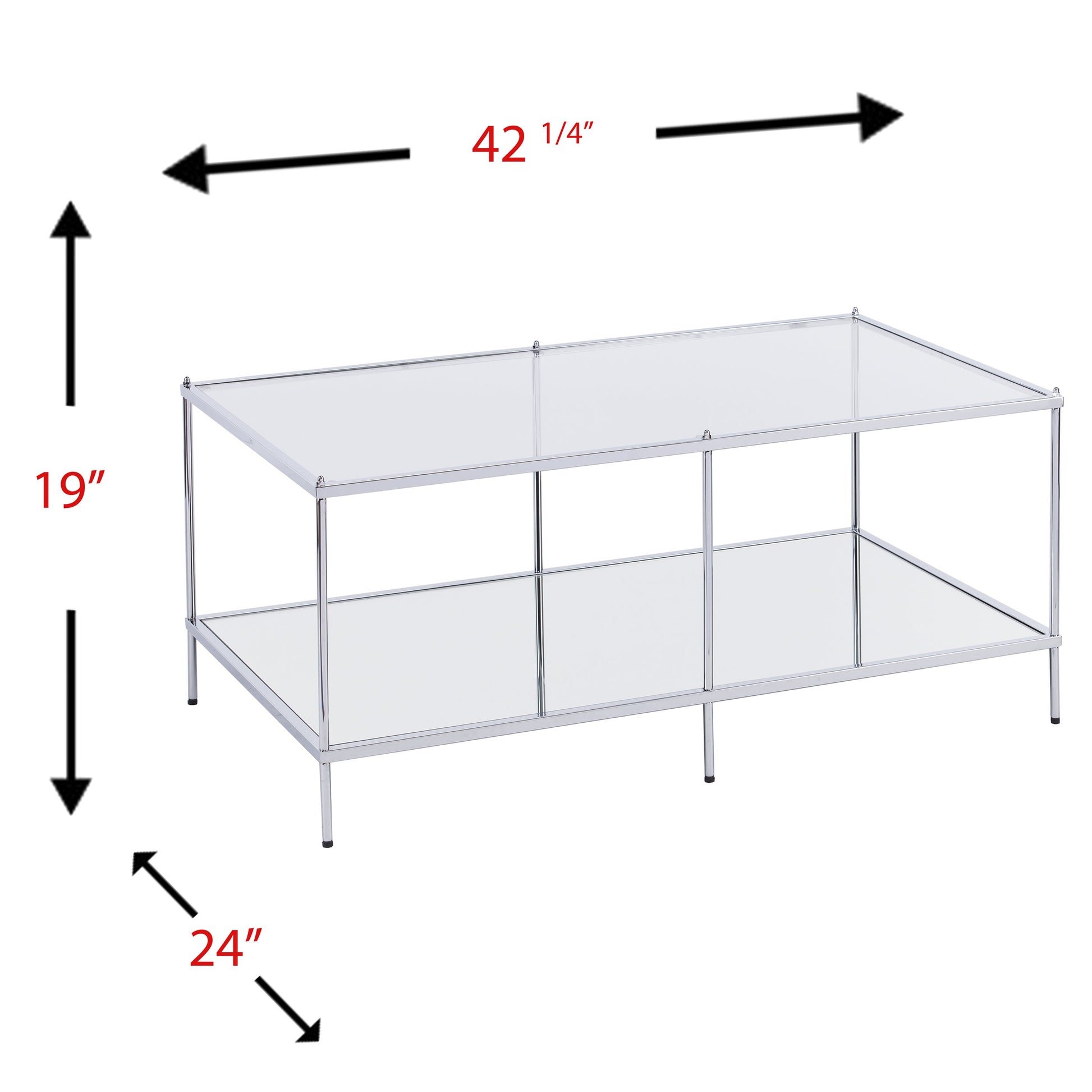 TABLE | Luxurious Sanctuary | Chic Cocktail Table with Chrome, Mirrored Surfaces & Glass Top - Grandeur Manifested. Hollywood Glamour for Living Room, Den, or Open Concept Space. | casafoyer.myshopify.com