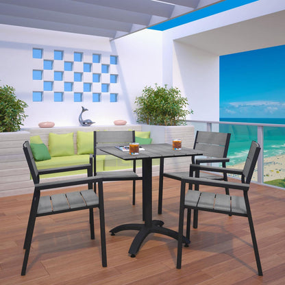 Dining Table | Maine Outdoor Patio Dining Furniture Collection | Synthetic Wood Grain Plank Boards | Aluminum Frame | Contemporary Outdoor Dining | 4 Armchairs + 1 Dining Table | casafoyer.myshopify.com
