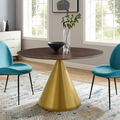 patio dining tables | CasaFoyer Tupelo 47 Dining Table | Modern Style | Mid-Century Charm | Gold Metal Base | Wood Grain Veneer | Easy to Clean | Non-Marking Ring | Assembly Required | casafoyer.myshopify.com