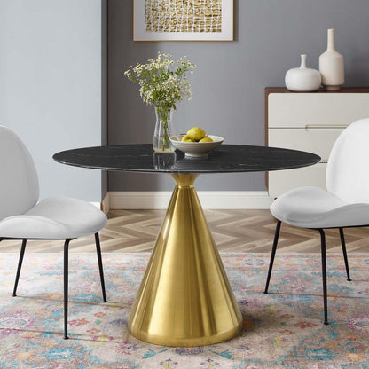 patio dining tables | CasaFoyer Tupelo 48 Oval Artificial Marble Dining Table | Modern Style | Mid-Century Charm | Polished Gold Metal Base | Easy to Clean | Non-Marking Ring | casafoyer.myshopify.com