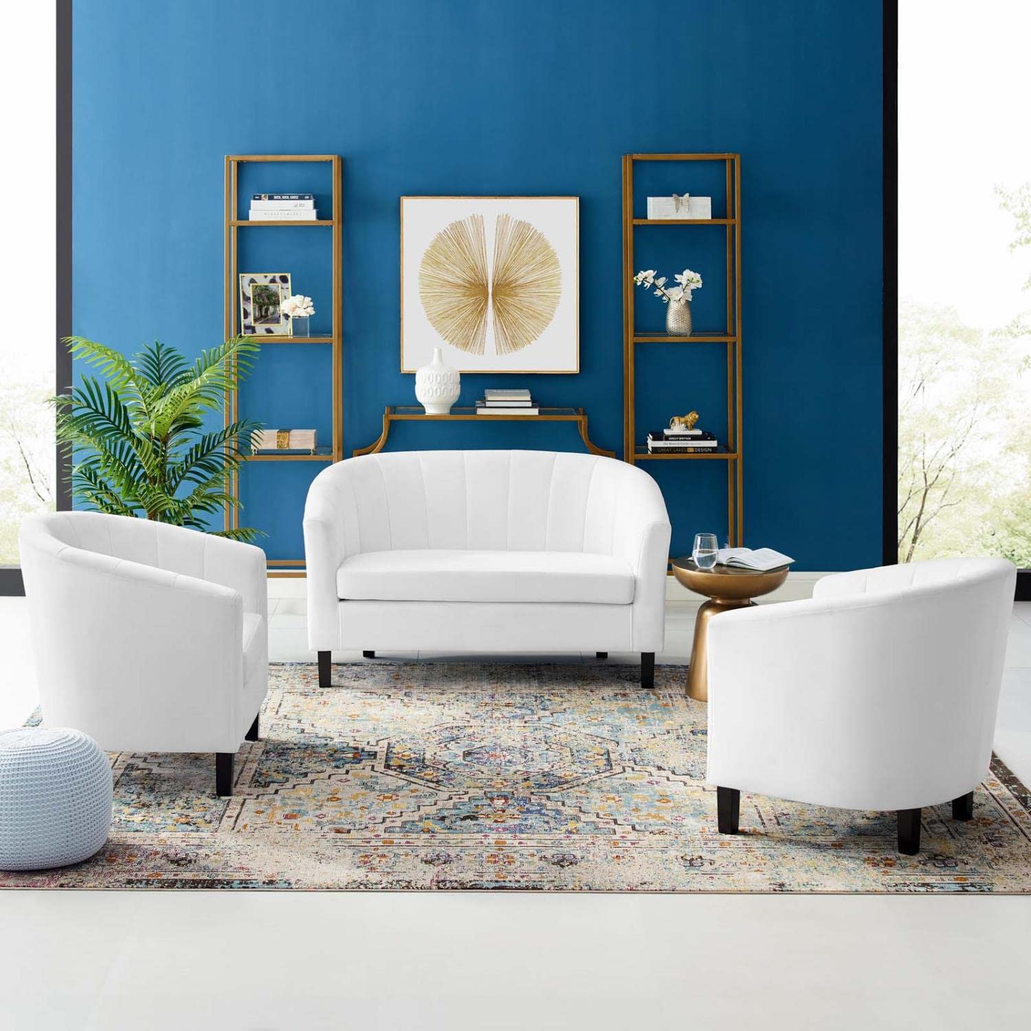 kitchen and dining room sets | CasaFoyer Prospect Performance Velvet Loveseat | 2 Armchair Set - Modern Twist on a Classic | Stain-Resistant Fabric | Elegant Channel Tufting | Comfortable & Stylish - White | casafoyer.myshopify.com