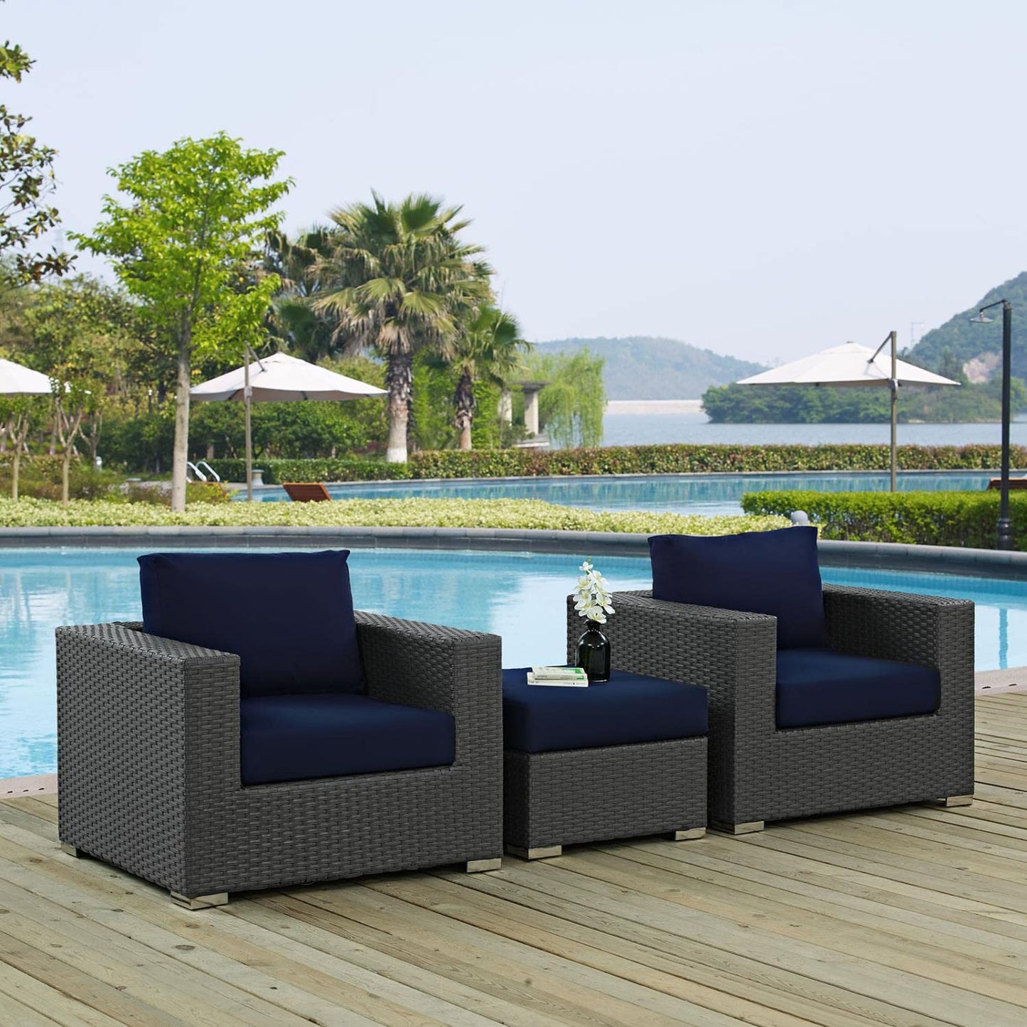 Patio Furniture Sets | Sojourn Outdoor Patio Furniture Set | Ottoman & Armchairs | Sunbrella Cushions | UV Protection | Aluminum Frame | casafoyer.myshopify.com