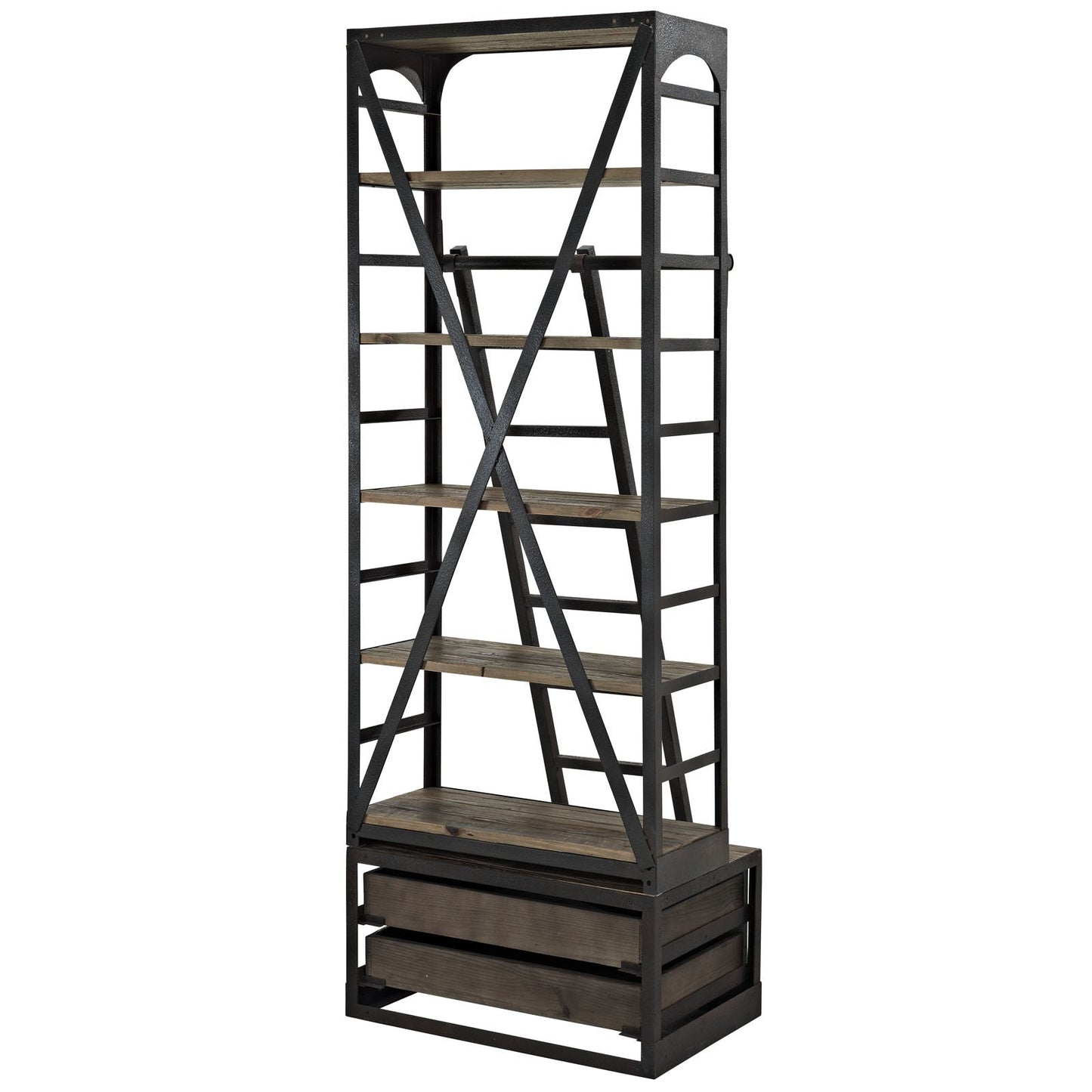 bookcases | Ergode Velocity Industrial Modern Design Wood Shelving & Ladder Set | Solid Pine Shelves & Sturdy Cast Iron Frame | Enhance Space with Functionality & Style | casafoyer.myshopify.com