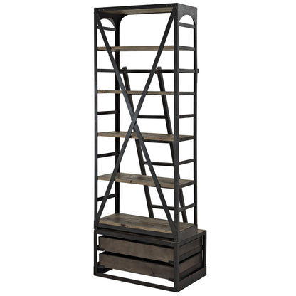 bookcases | Ergode Velocity Industrial Modern Design Wood Shelving & Ladder Set | Solid Pine Shelves & Sturdy Cast Iron Frame | Enhance Space with Functionality & Style | casafoyer.myshopify.com