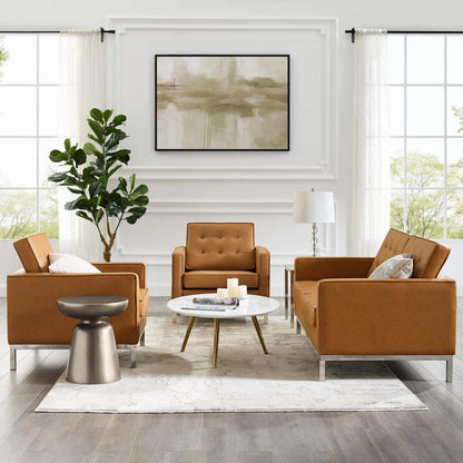 kitchen and dining room sets | CasaFoyer Timeless Loft Tufted Faux Leather Loveseat & 2 Armchair Set | Plush Upholstery, Button Tufting, Stainless Steel Frame | Chic Mid-Century Modern Style | casafoyer.myshopify.com