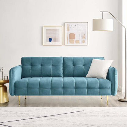 sofas | CasaFoyer Cameron Tufted Performance Velvet Sofa | Luxurious Art Deco Charm | Mid-Century Modern Influence | Stain-Resistant | Foam Padding | Gold Legs | Easy Assembly | casafoyer.myshopify.com