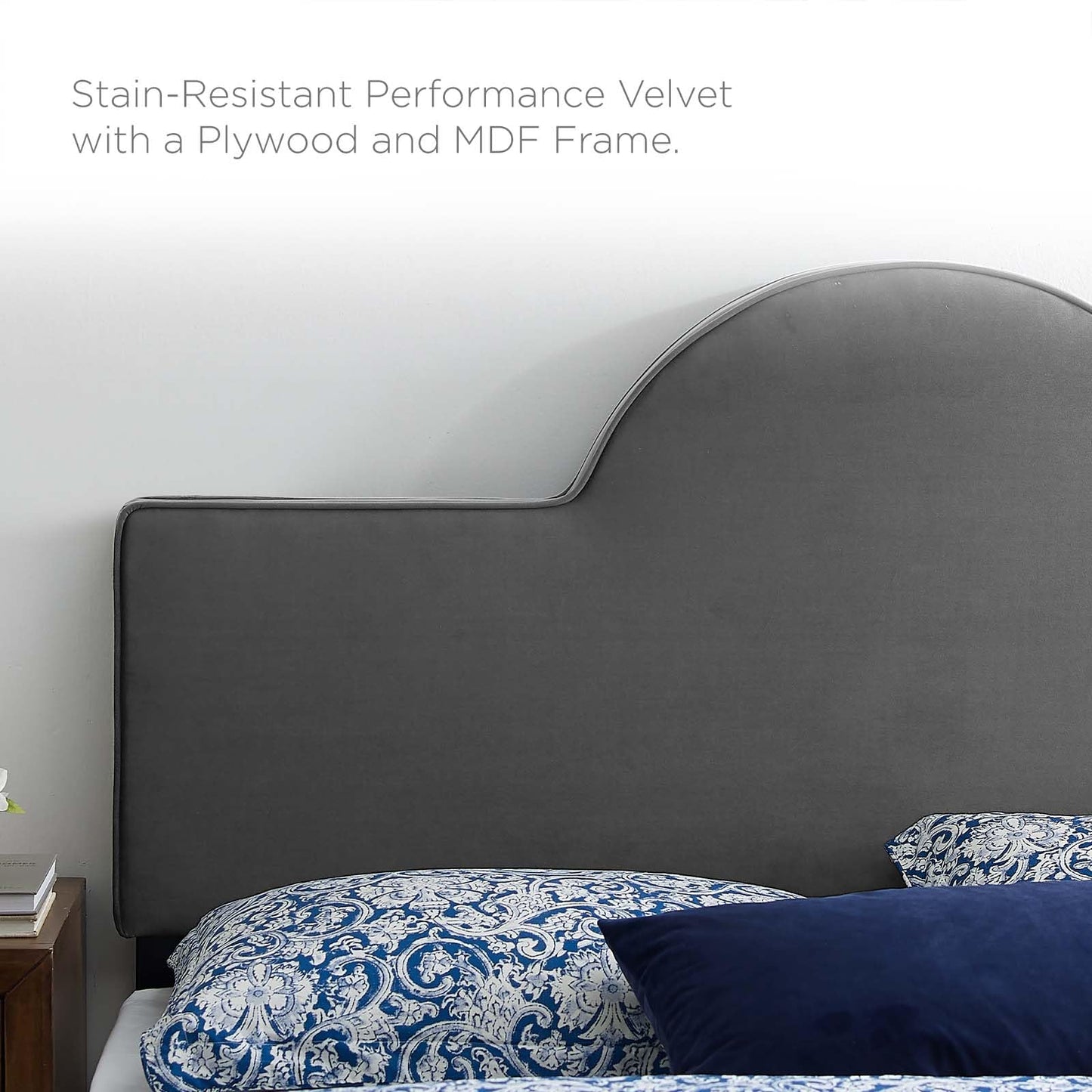 Bed | CasaFoyer Dawn Performance Velvet King/California King Headboard | Vibrant Sunrise Design | Stain-Resistant Luxury Upholstery | Comfortable Cushioning | Adjustable Height | Charcoal | casafoyer.myshopify.com