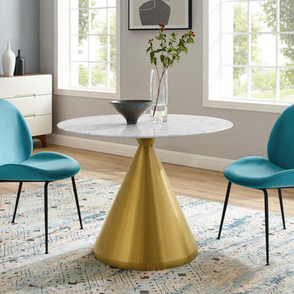 patio dining tables | CasaFoyer Tupelo 40 Dining Table | Modern Style | Mid-Century Flair | Polished Gold Metal Base | Artificial Marble Top | Easy to Clean | Non-Marking Ring | casafoyer.myshopify.com