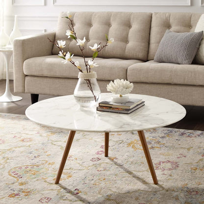 coffee tables | Ergode Lippa 36 Round Walnut Veneer Coffee Table | Timeless Design | Scratch-Resistant Finish | Tripod Base | Ideal for Living Room, Lounge, or Home Office | casafoyer.myshopify.com