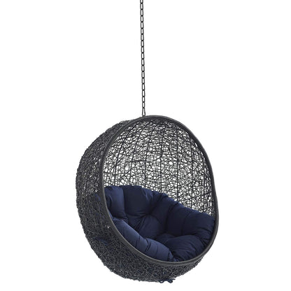 porch swings | Ergode Encase Outdoor Patio Swing Chair | Luxury Synthetic Rattan Weave | All-Weather Cushion | Powder-Coated Steel Frame | Adjustable Chain | Indoor/Outdoor Use | Weather & UV Resistant | Black Navy | casafoyer.myshopify.com