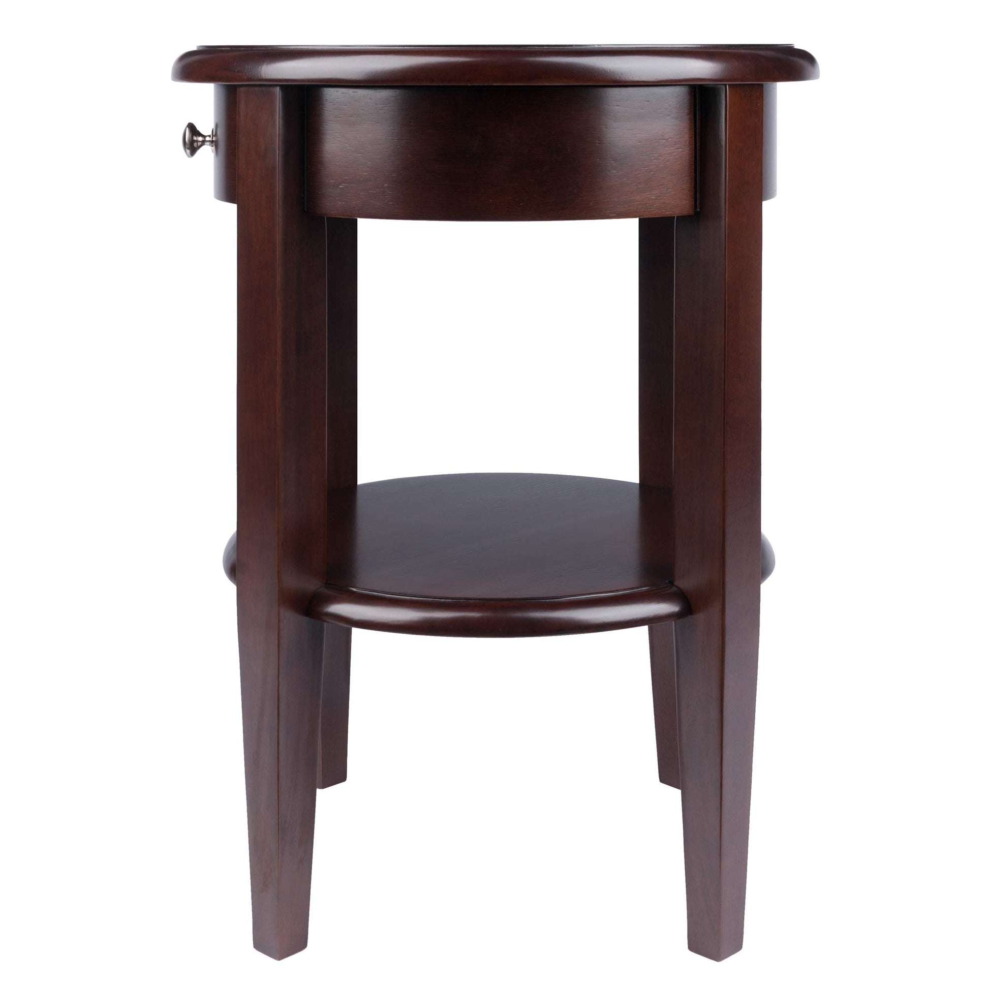 TABLE | Ergode  | Elegant Walnut Finish Round End Table | Drawer, Shelf & Tapered Legs | Convenient Storage & Display | 17.32 x 17.32 x 22.48 | 17.64 lbs. | casafoyer.myshopify.com