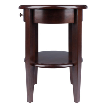 TABLE | Ergode  | Elegant Walnut Finish Round End Table | Drawer, Shelf & Tapered Legs | Convenient Storage & Display | 17.32 x 17.32 x 22.48 | 17.64 lbs. | casafoyer.myshopify.com