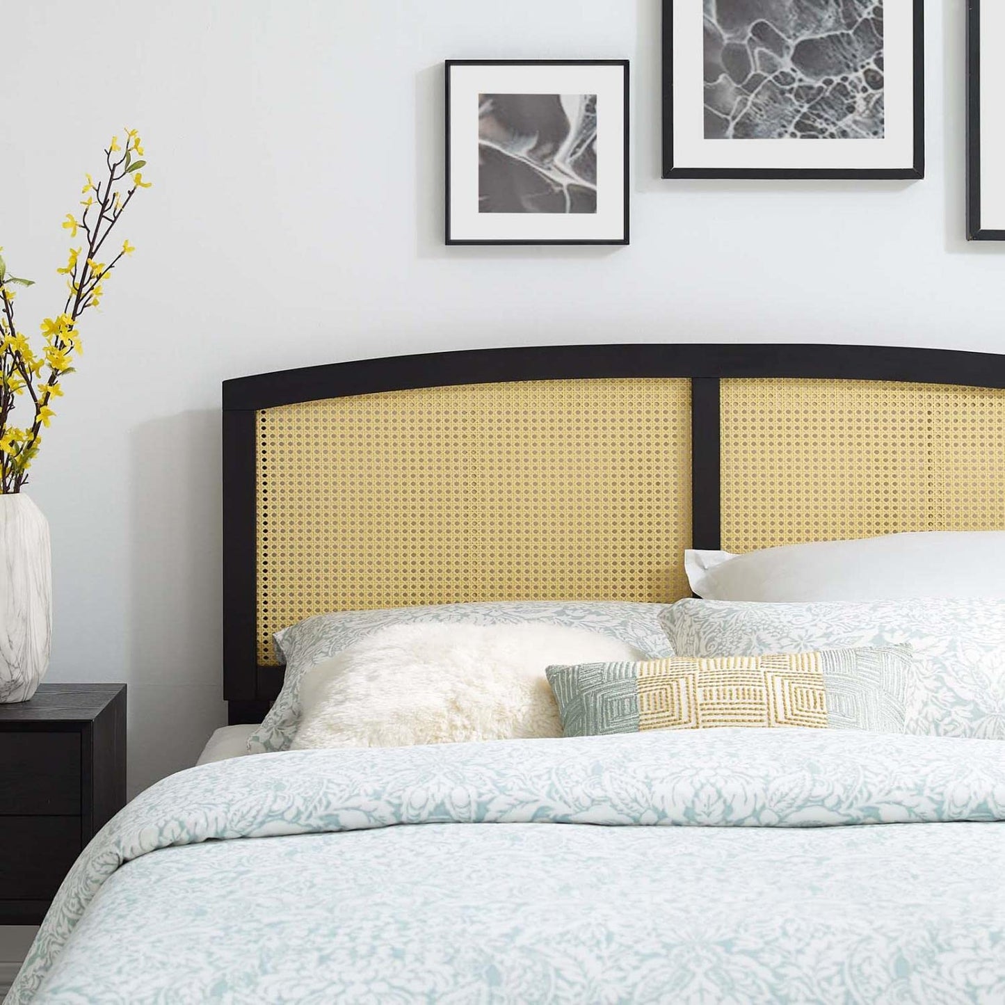 Bed | CasaFoyer Halcyon Cane Woven Rattan Full Headboard | Serene Island Life Ambiance | Mid-Century Modern Design | Natural Wood Frame | Fits Full Size Bed | Compatible with Billie and Margo Collections | Durable Rubberwood Construction | Easy Assembly | casafoyer.myshopify.com