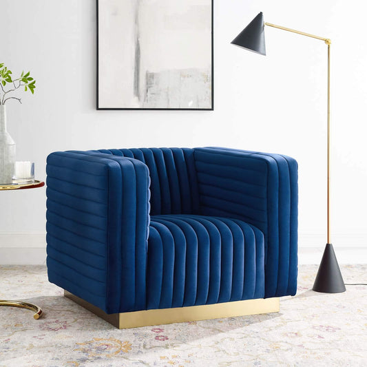 home office desk chairs | CasaFoyer Charisma Channel Tufted Performance Velvet Lounge Accent Armchair | Glamorous Deco Design | Stain-Resistant Fabric | Foam Padding | Gold Stainless Steel Base | casafoyer.myshopify.com